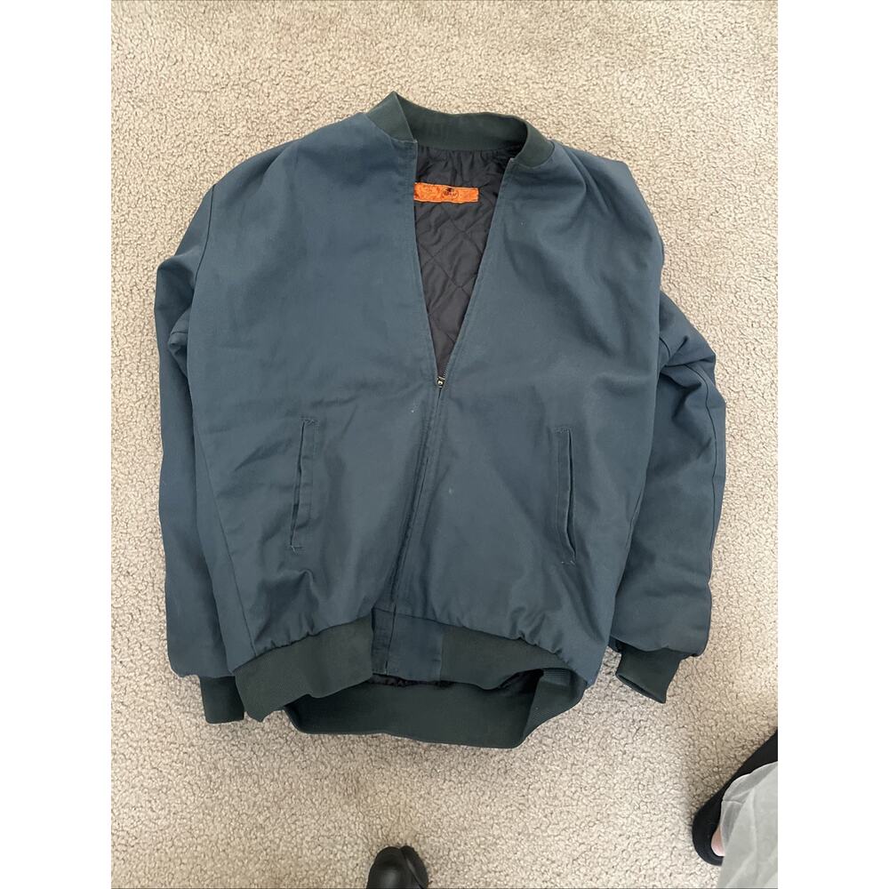 Vintage 1990s Red Kap Size L Mechanic Work Ykk Zipper Jacket Green Handyman - Picture 7 of 7